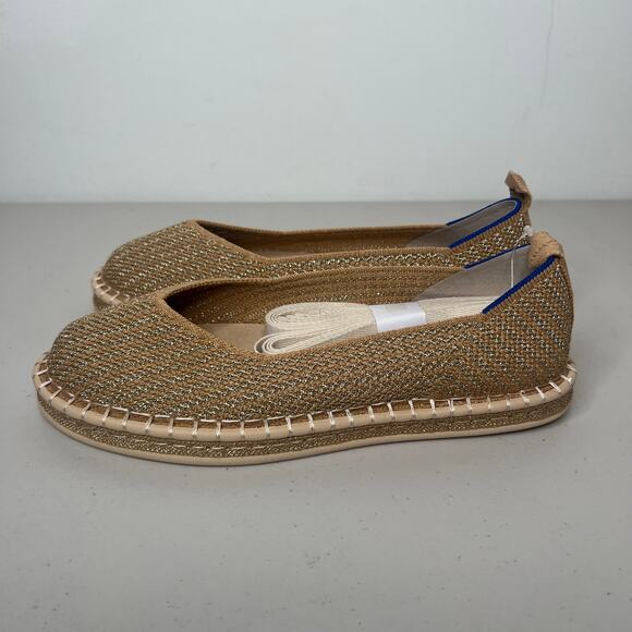 Rothys Tan Metallic Gold Stripe Ballet Ankle Lace Wrap Up Flats 8.5 - Picture 4 of 9